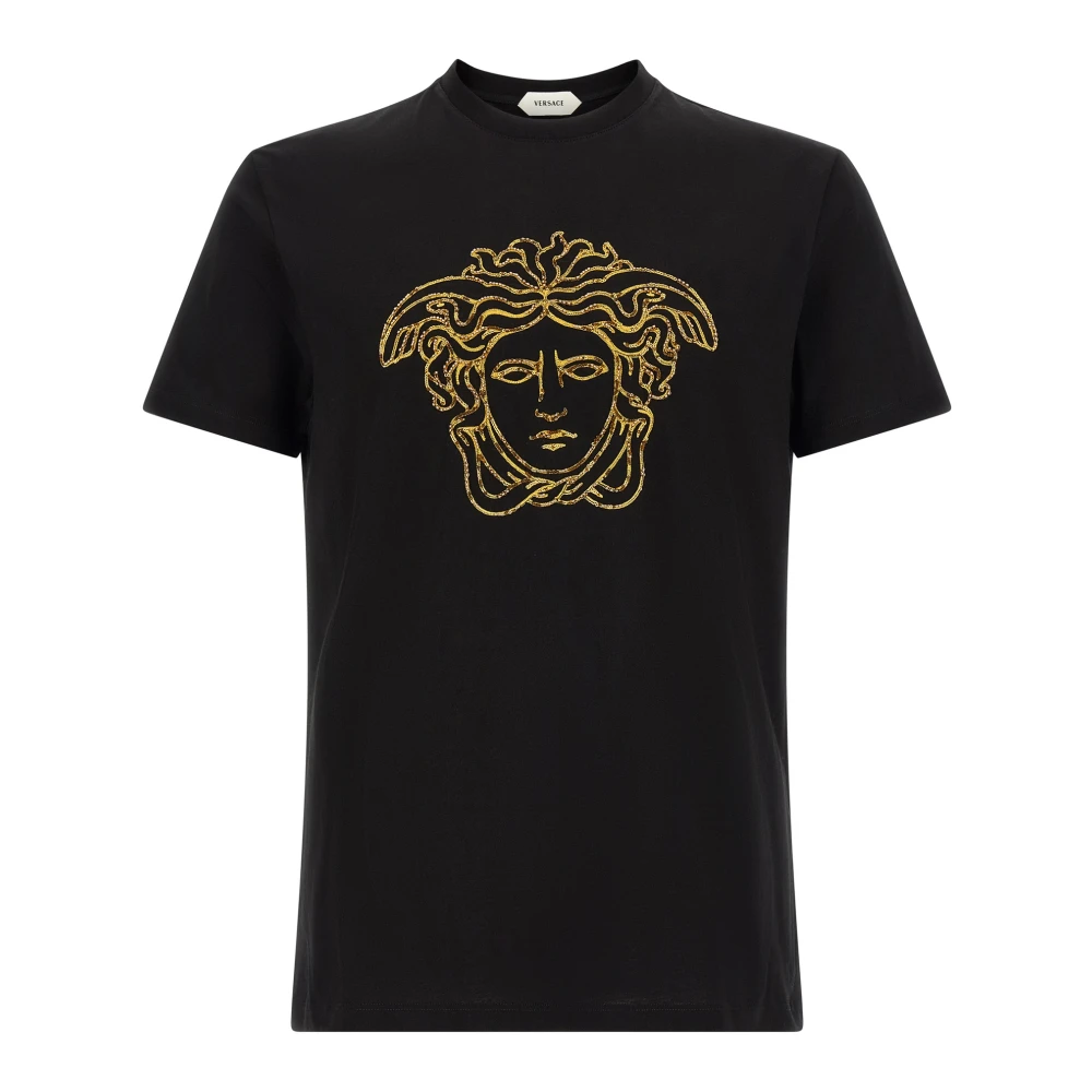 Versace Mannelijk Zwart Tops Heren, Xl, Katoen, Compact Medusa T-Shirt