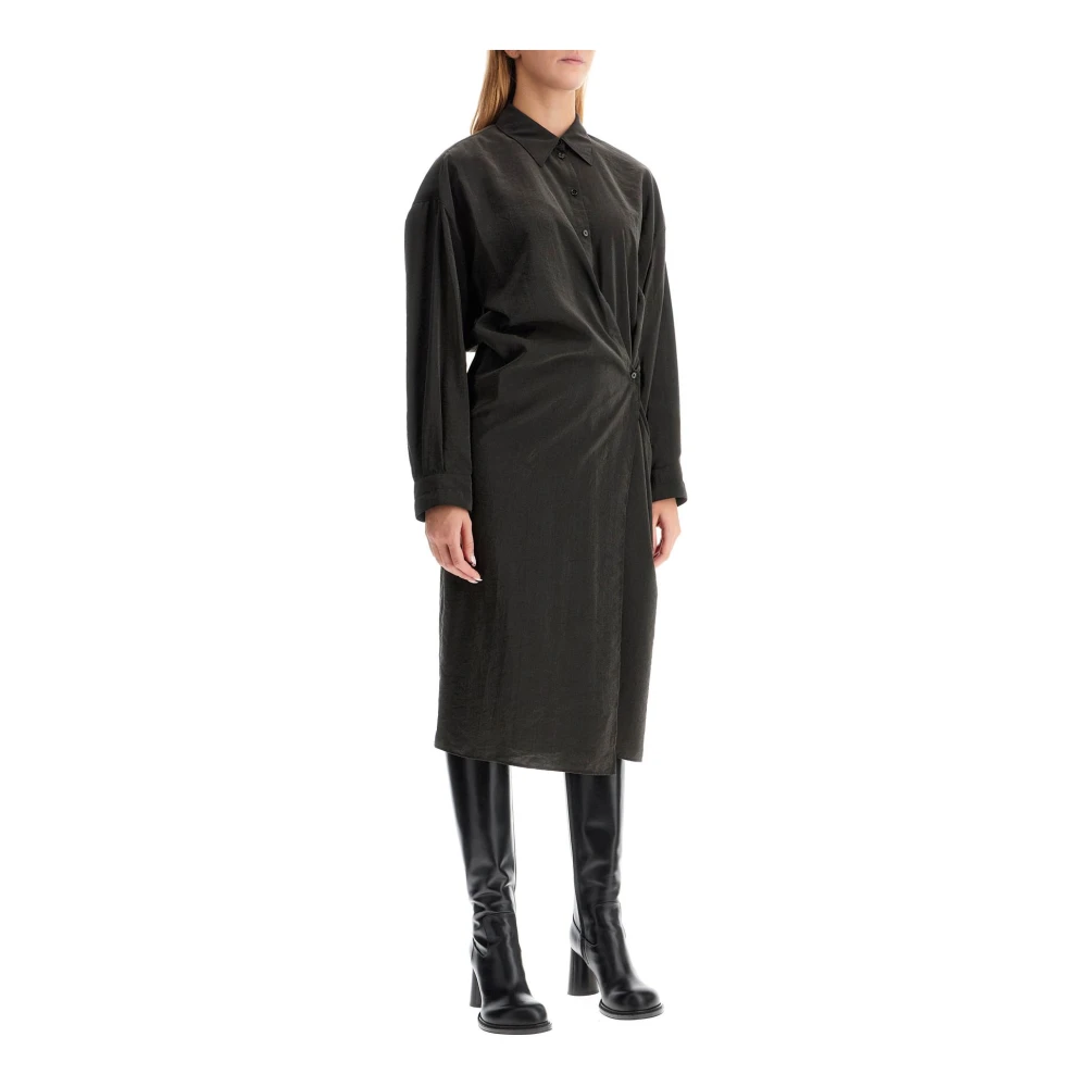 Lemaire Asymmetrische Knoop Midi Jurk met Gedraaide Sluiting Black Dames