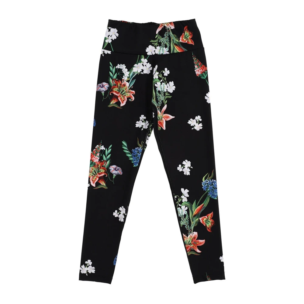 Monnalisa Girls Black Tropical Print Leggings - Leggings - 10 Y - Kids