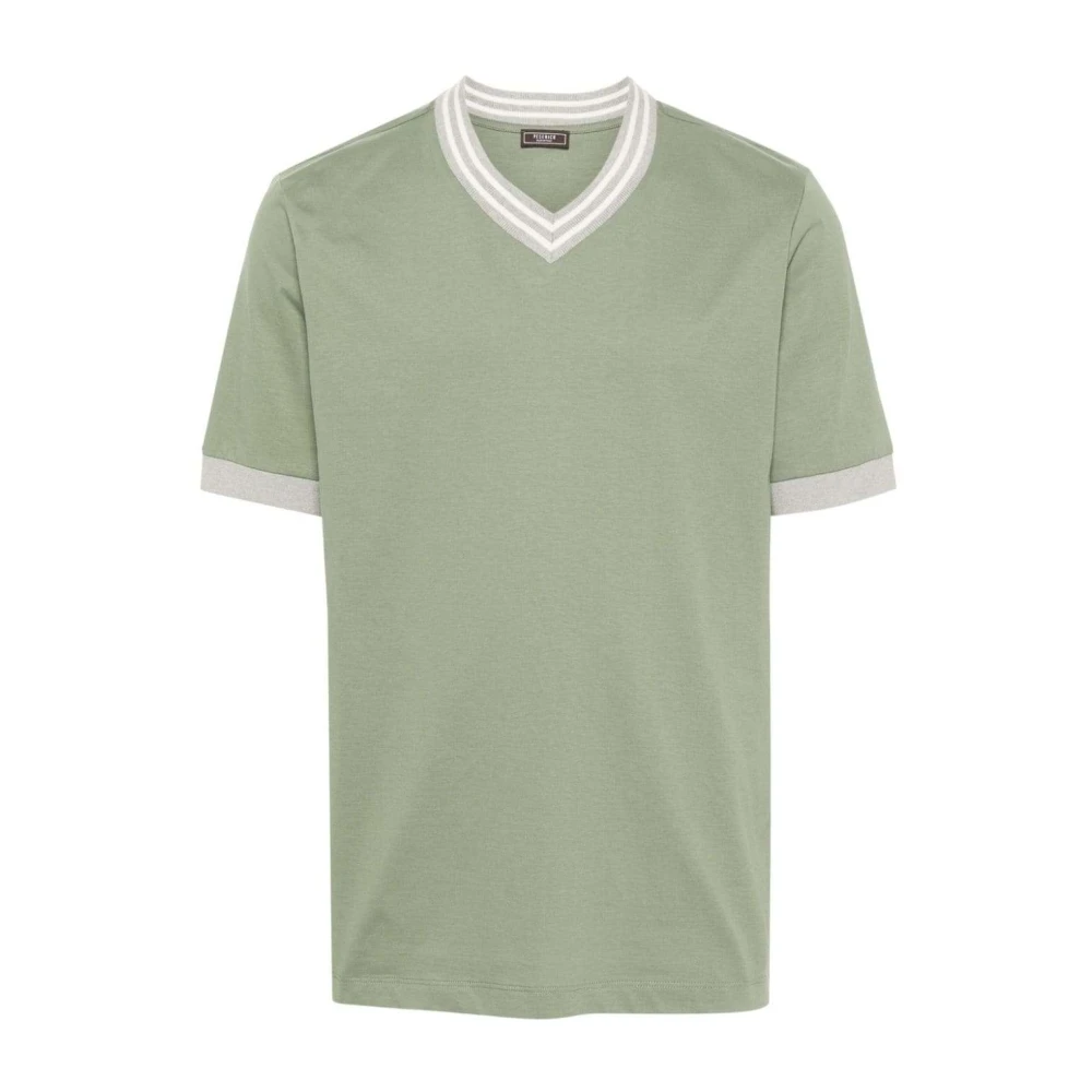 PESERICO Olijfgroene V-hals Katoenen T-shirt Green Heren