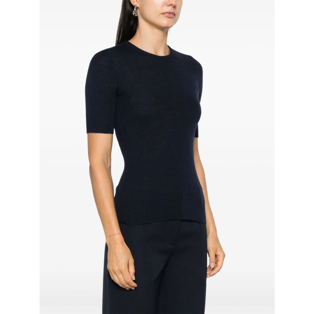 majestic filatures Navy Blue Merino Wool Crew Neck Sweater Blue Dames