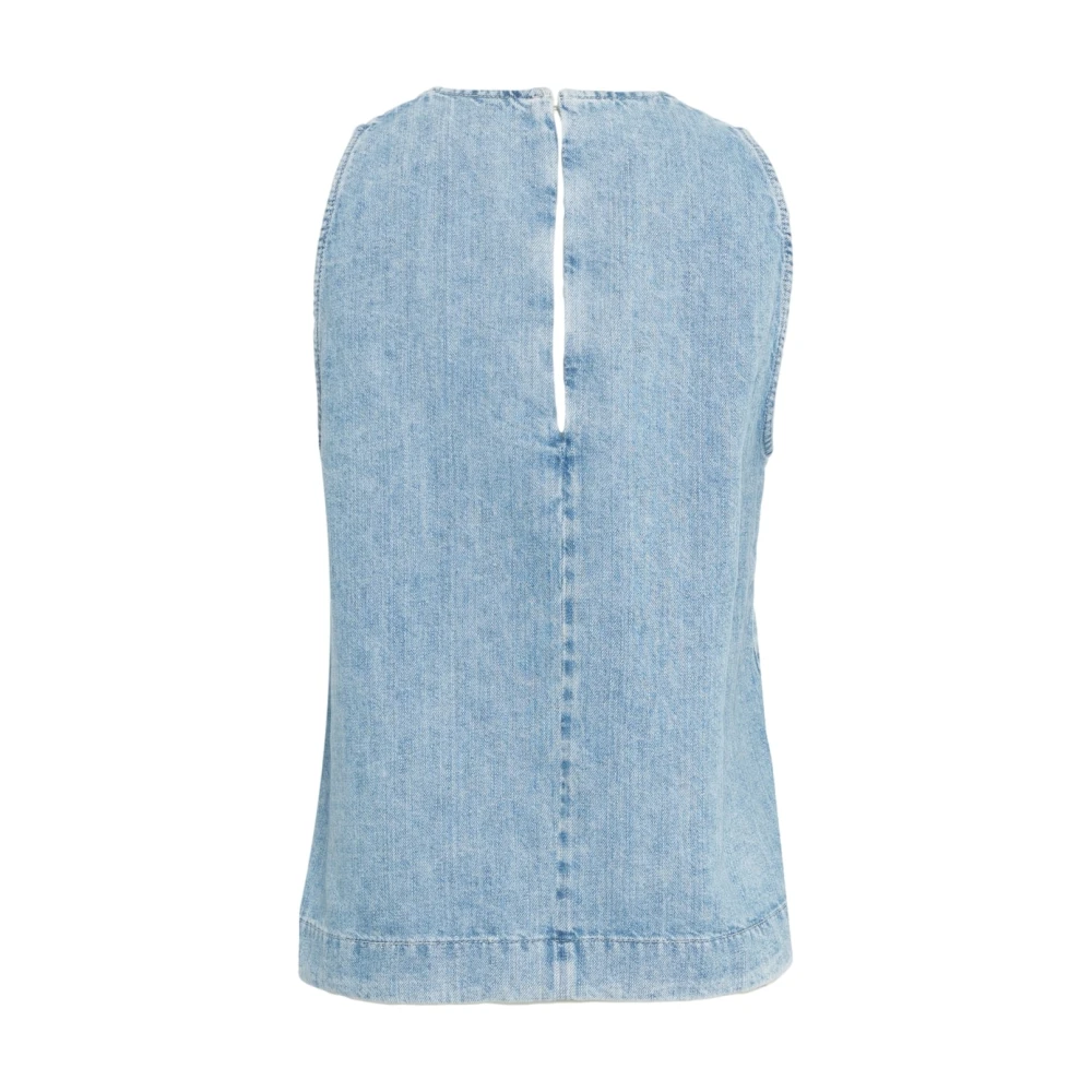 7 For All Mankind Blauwe Denim Flared Mouwloze Top Blue Dames