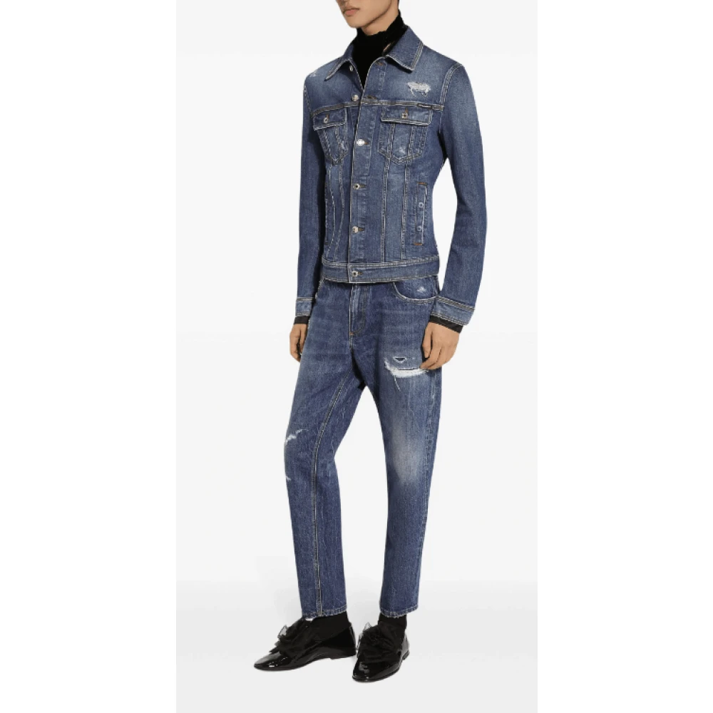 Dolce & Gabbana Blauwe Ripped Denim Jeans Blue Heren