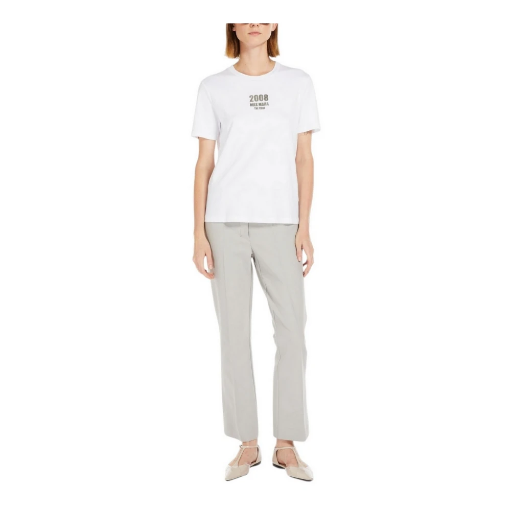 Max Mara Studio Witte Katoenen T-shirt met Prints White Dames