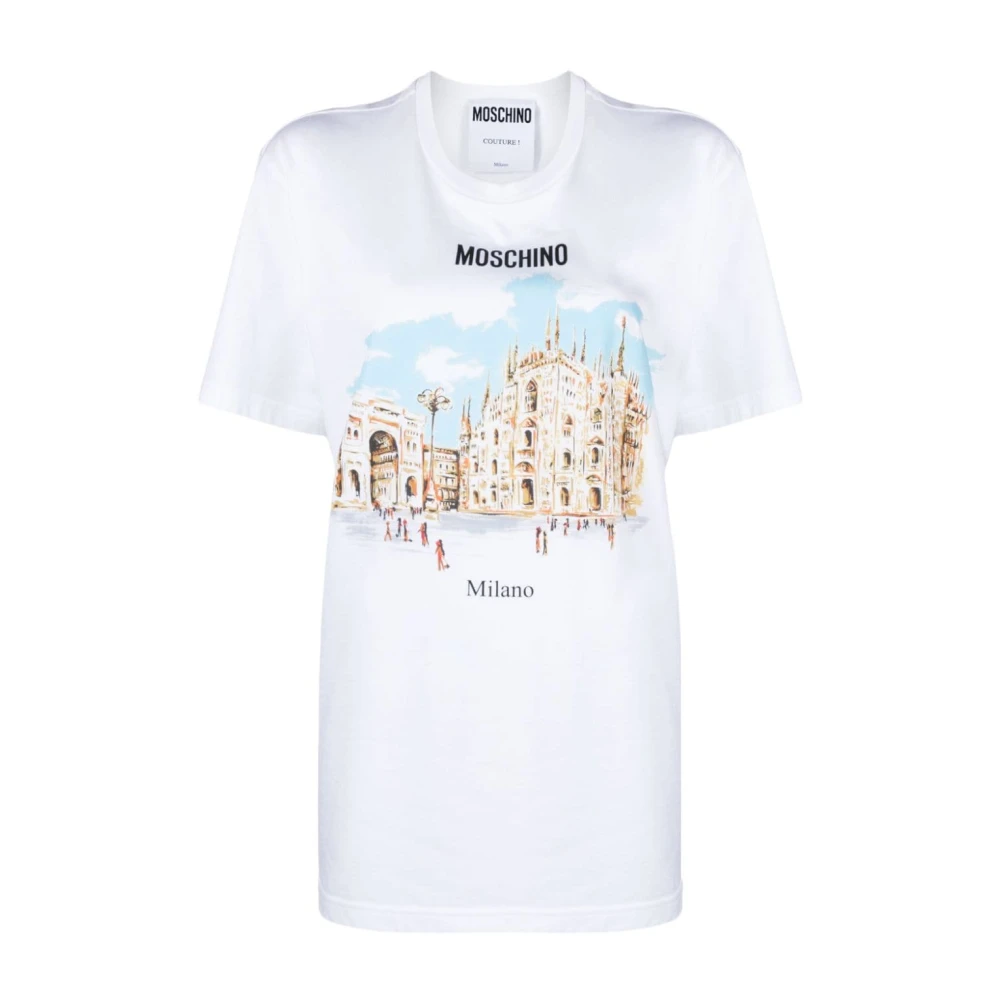 Moschino Illustratie-Print Biologisch Katoenen T-Shirt White Dames