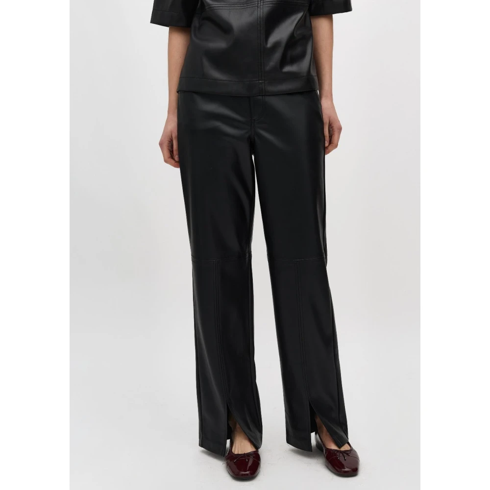 MbyM Zwarte vegan leren broek met wijde pijpen en splitjes Mayanna Black Dames