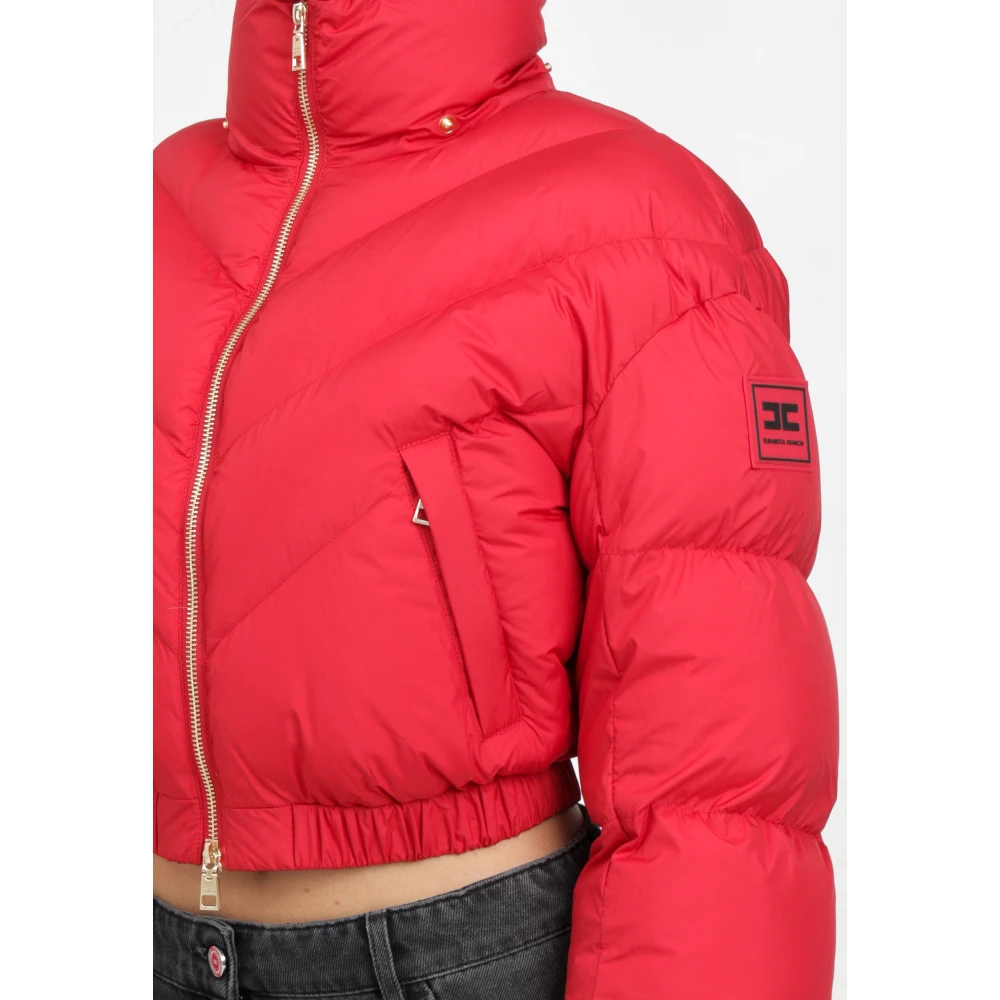 Elisabetta Franchi Rode Cropped Gewatteerde Jas met Afneembare Capuchon Red Dames