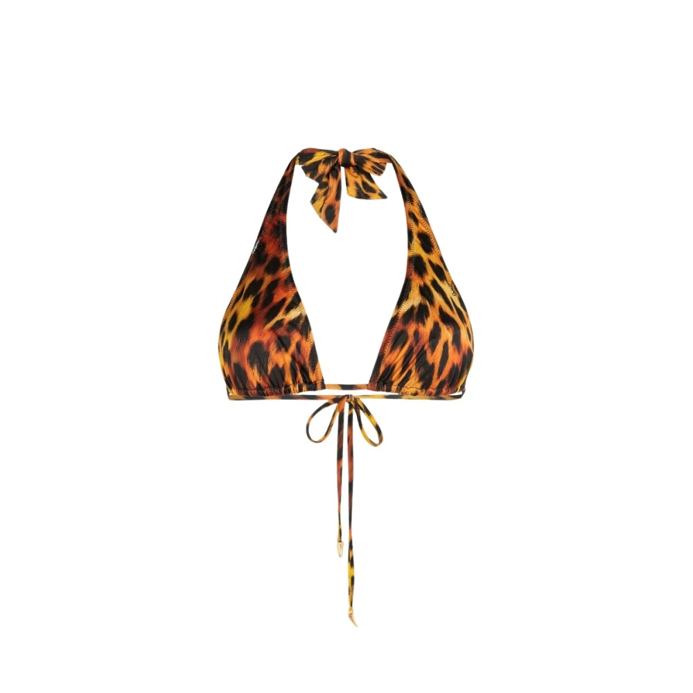 Roberto Cavalli Jaguar-Print Halterneck Bikini Top Orange Dames