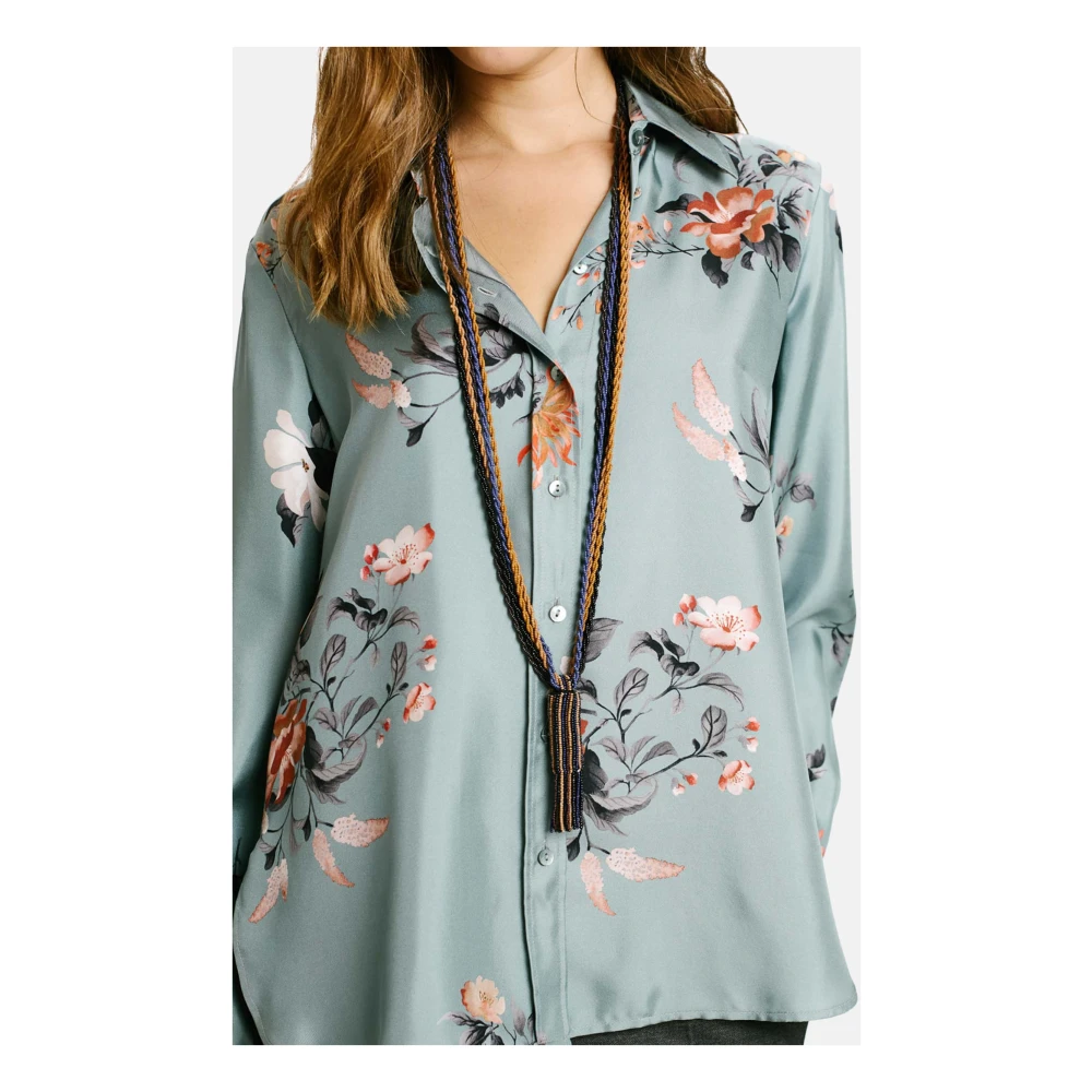 Momoni Zijden twill klassieke blouse met patroon kraag Blue Dames