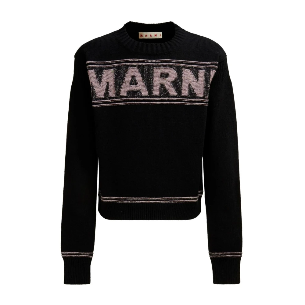 Marni Intarsia Logo Wollen Trui Black Heren