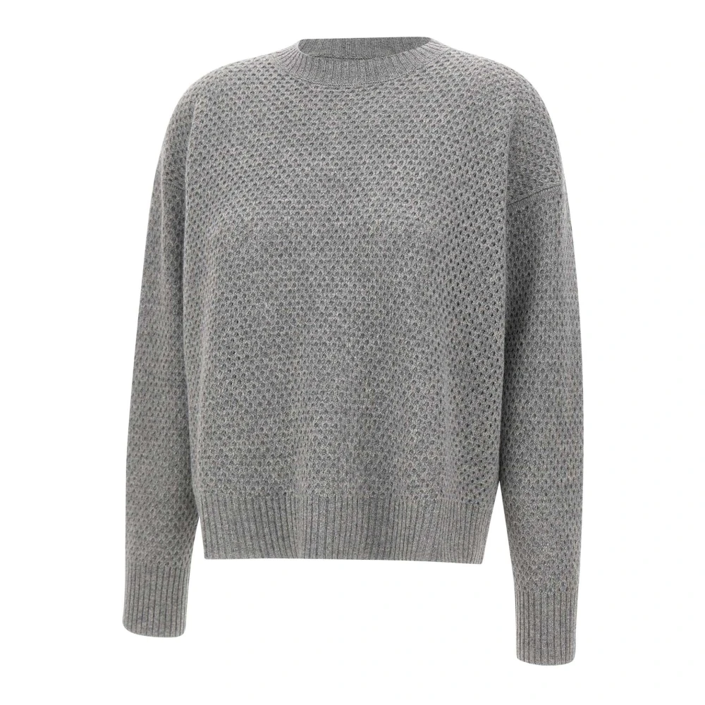 Fabiana Filippi Women's Gray Round-Neck Knitwear, M, Wool Silk Cashmere Jumper