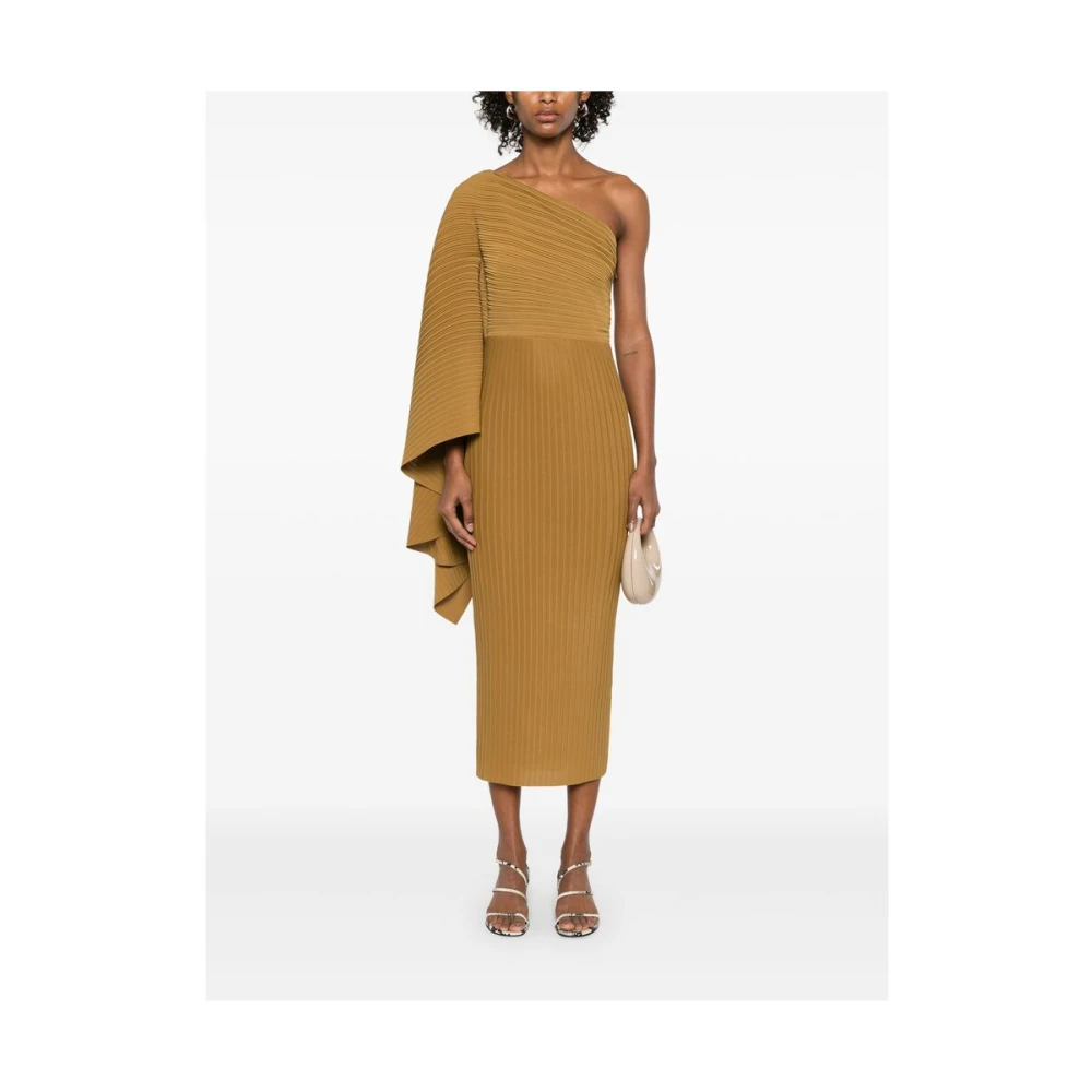 Solace London Goudkleurige One-Shoulder Pencil Jurk Yellow Dames