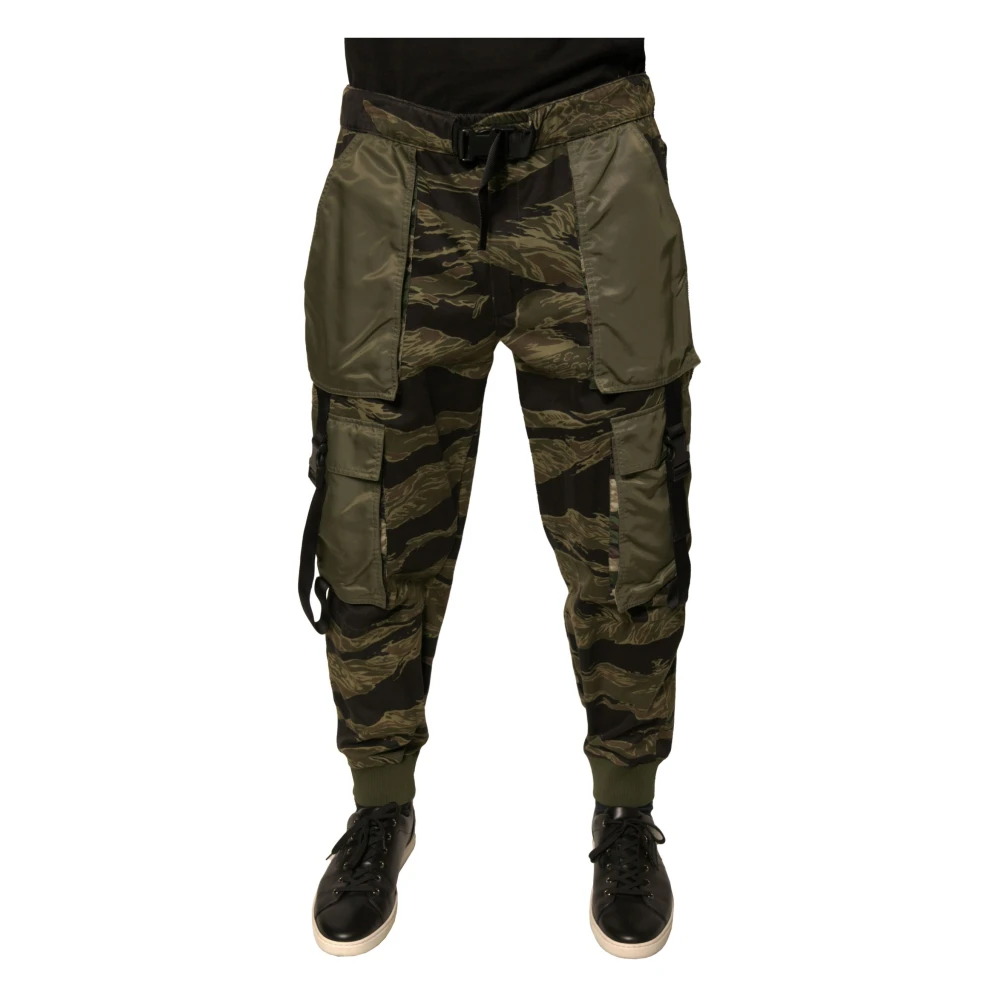 Dolce & Gabbana Men's Green Cargo Jogger Trousers With Logo - Slim-Fit Trousers - L - Trousers