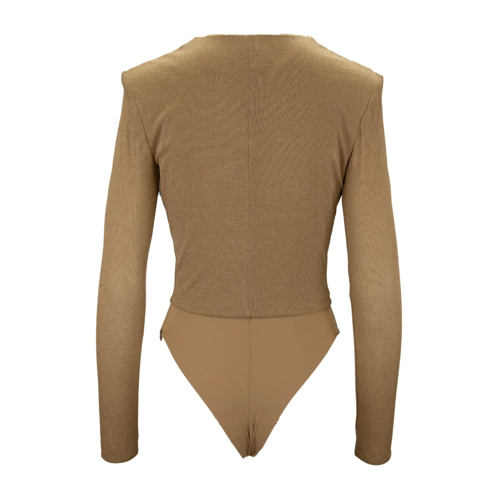 Elisabetta Franchi Glitter V-hals Lange Mouw Body Brown Dames