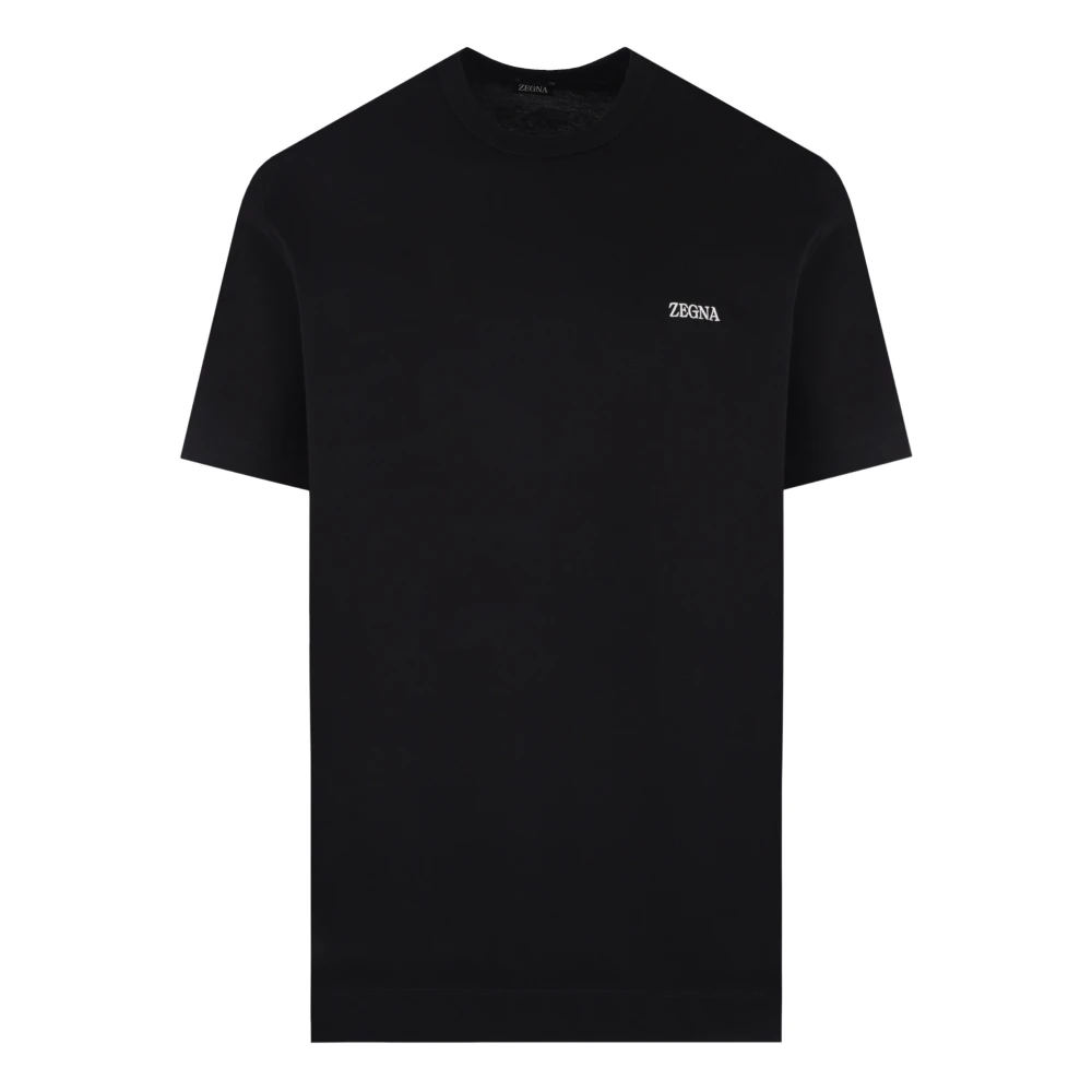 Ermenegildo Zegna Zwarte Katoenen Logo Geborduurde T-shirt Black Heren