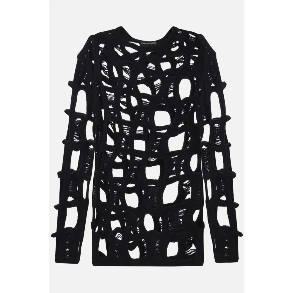 Comme des Garçons Zwarte Wol Mesh Trui Black Heren