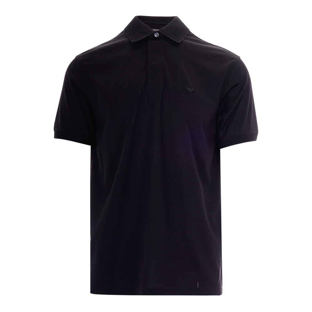 Emporio Armani Polo Shirts, Male, S, Eagle Embroidery Jersey Polo Black