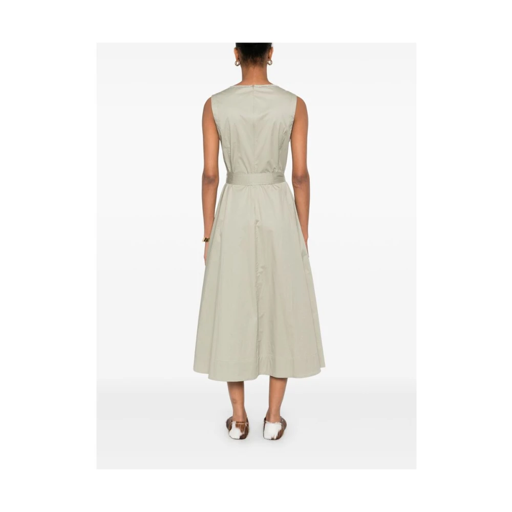 PESERICO Khaki Mouwloze Jurk met Riem en Zakken Green Dames