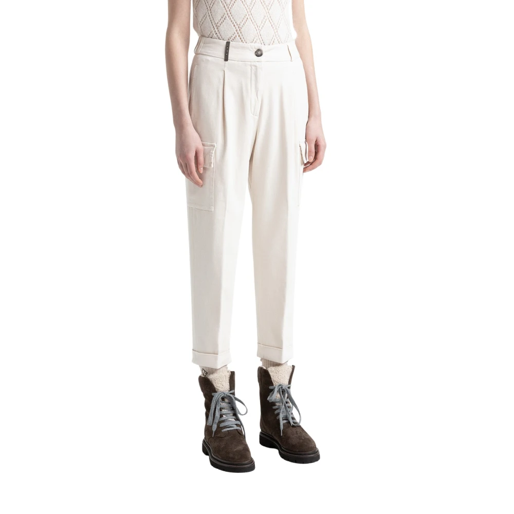 PESERICO Katoenen gabardine cargobroek White Dames
