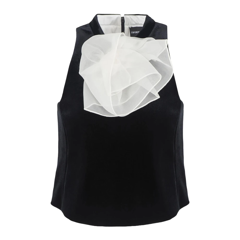 Emporio Armani Zwarte Mouwloze Top met Zijden Organza Ruches Black Dames