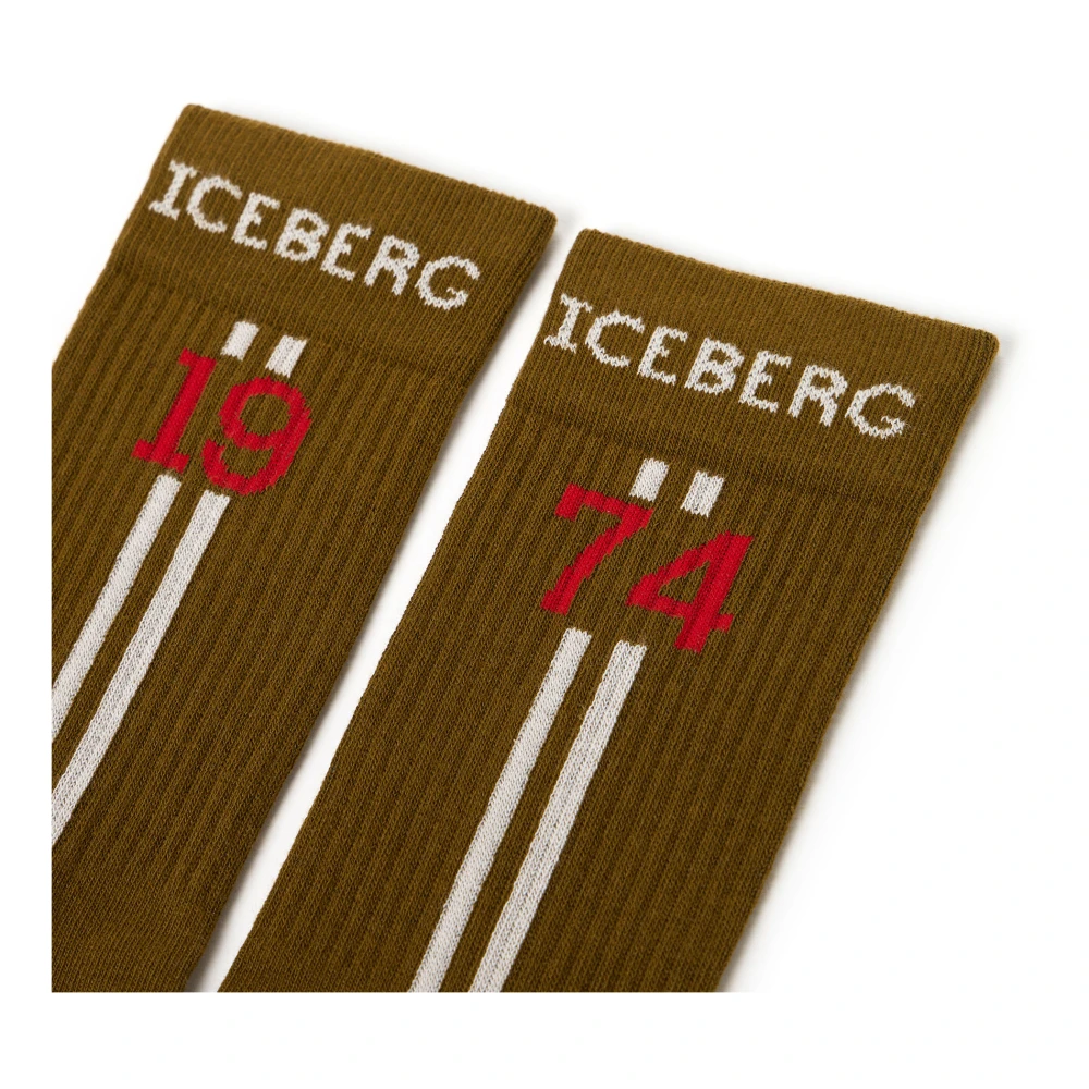 Iceberg Modderkleurige katoenen sok met logo en jacquardstrepen Brown Heren
