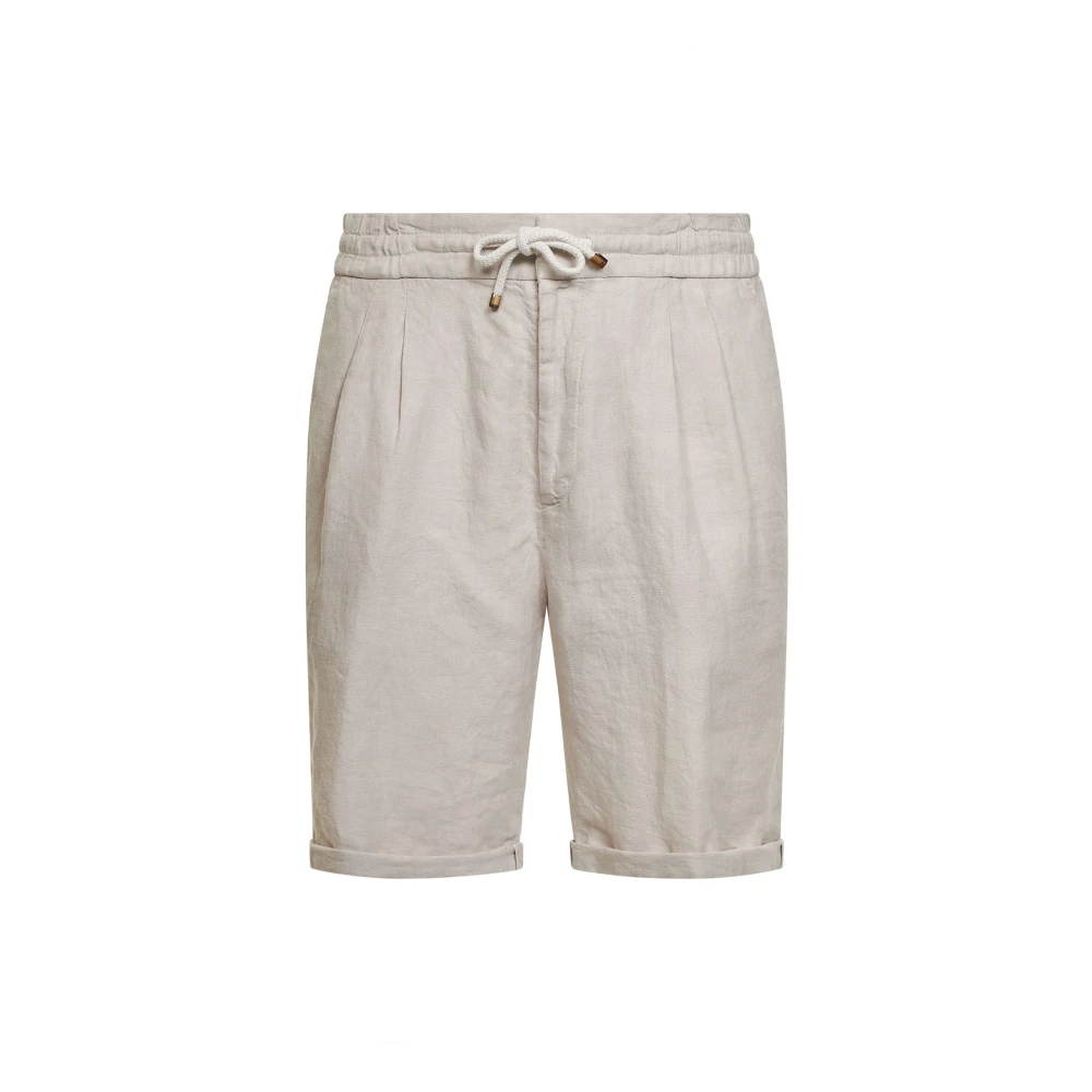 Brunello Cucinelli Men's Gray Casual Shorts, L, Linen Bermuda Shorts