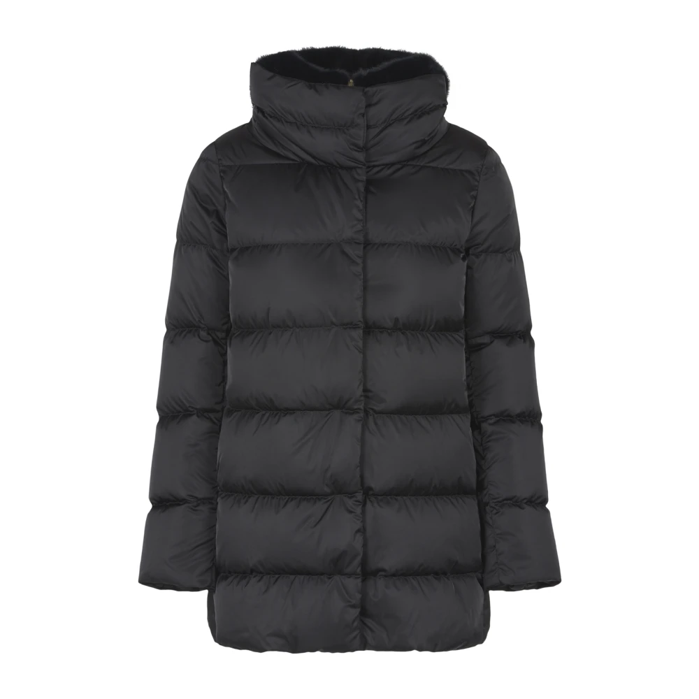 Herno Women's Black Winter Jackets, L, A-Shape Raso Coat With Pettorina