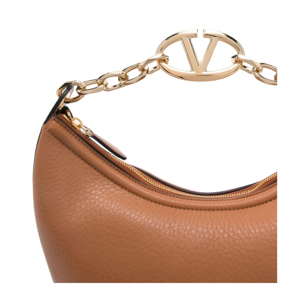 Valentino Garavani Luxe Leren Schoudertas met VLogo Beige Dames