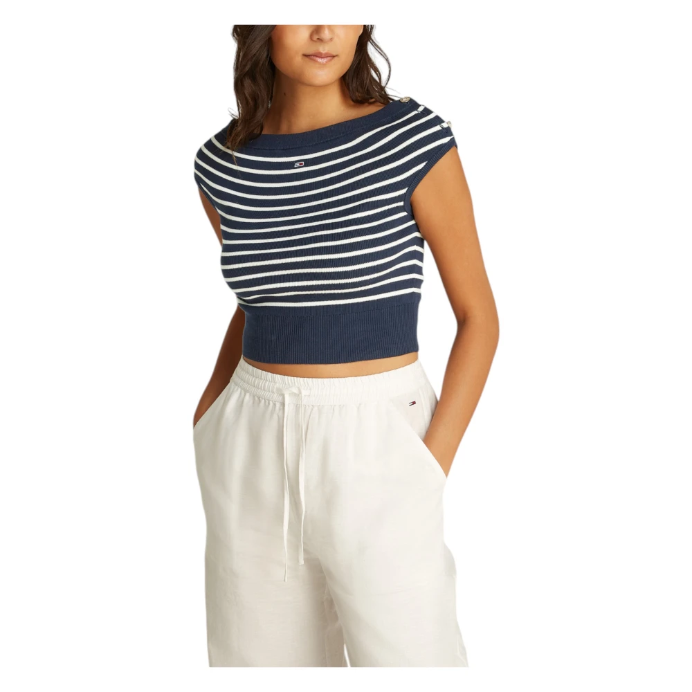 Tommy Jeans Blauw Gestreepte Boothals Top Blue Dames