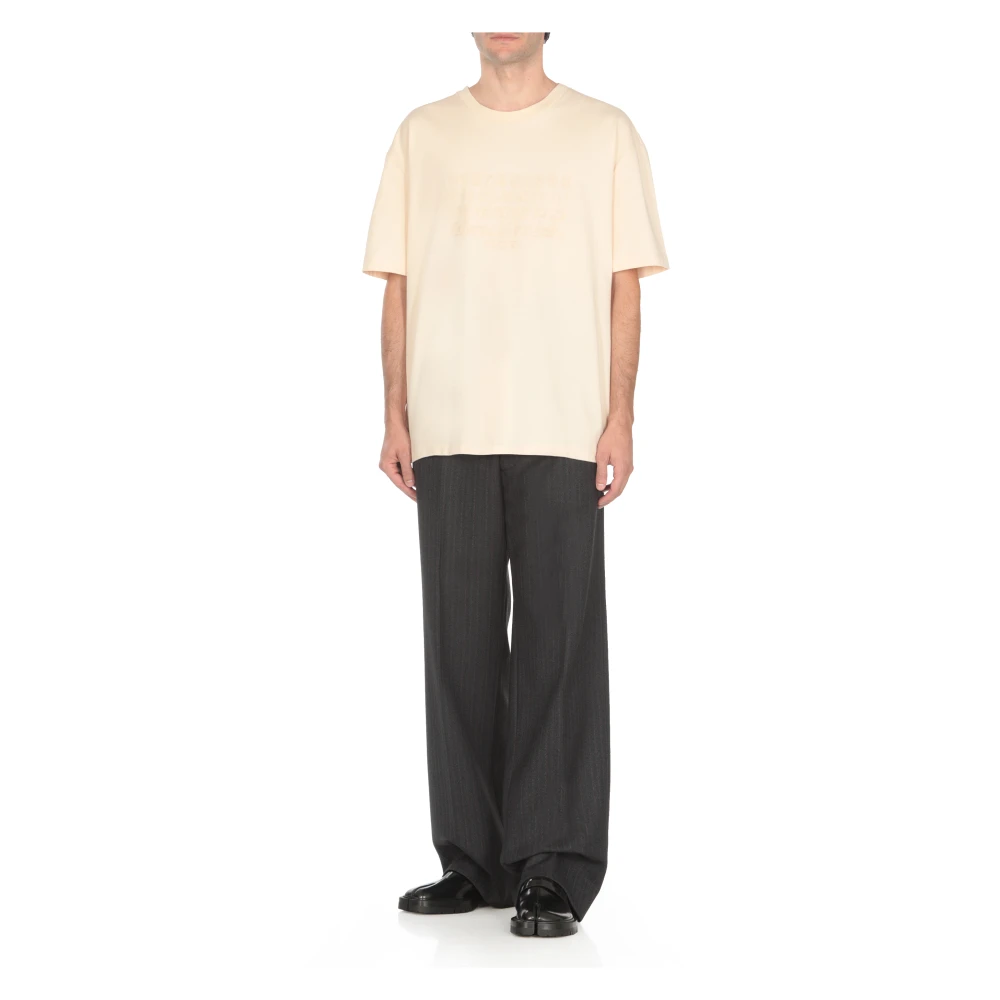 Maison Margiela Natuurlijke Katoenen T-shirt met Geborduurd Logo Beige Heren