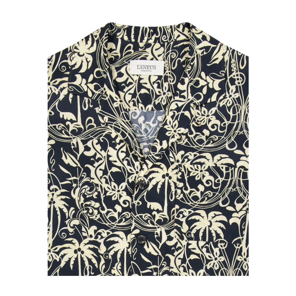 Laneus Grafisch Print Knoopshirt Black Heren