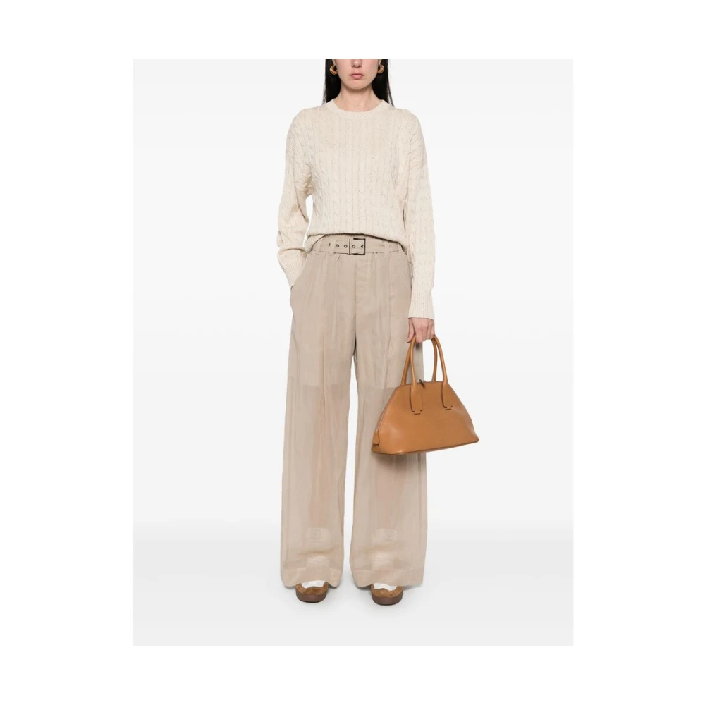 BRUNELLO CUCINELLI Beige Crew Neck Sweater met Lange Mouwen Beige Dames