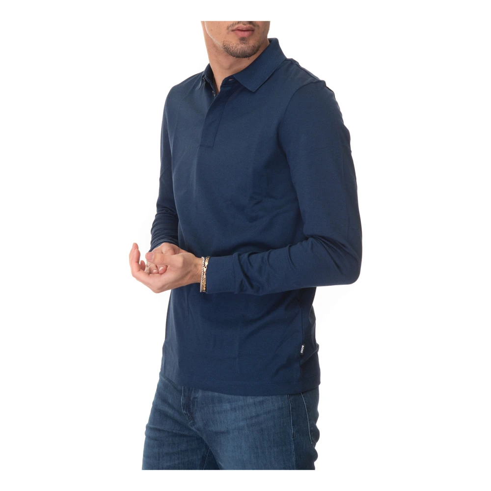 Boss Slim Fit Polo Shirt met Lange Mouwen Blue Heren