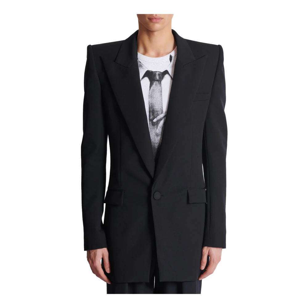 Balmain Grain de poudre jas met 1 knoop en schoudervullingen Black Heren