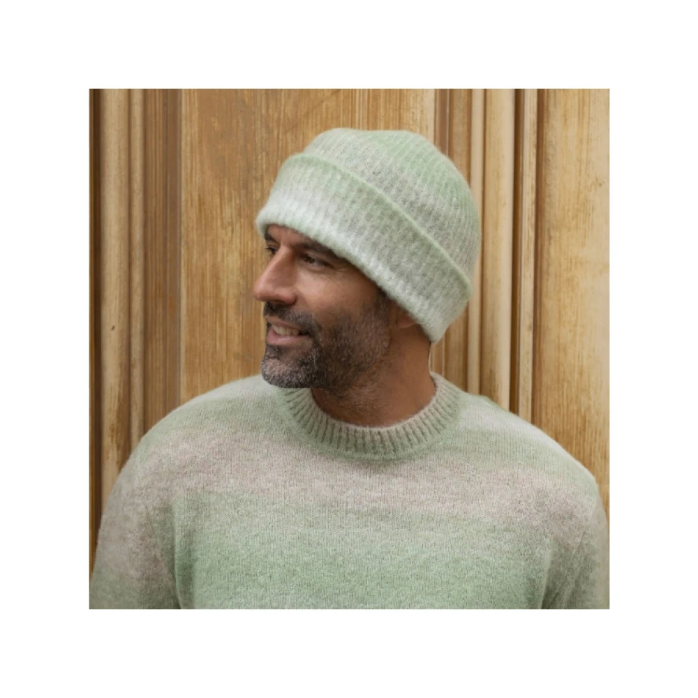 Altea Zachte Geribbelde Groene en Beige Alpaca Muts Multicolor Unisex