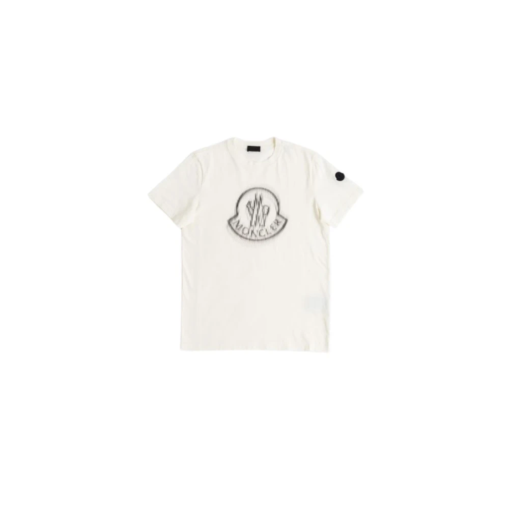 Moncler Vervaagd Logo Off-White T-shirt Katoenen Jersey White Dames