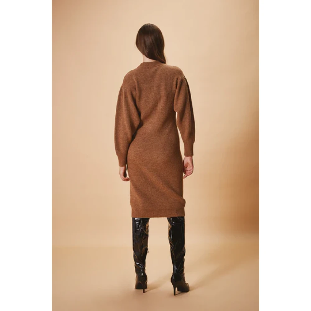 Nenette Bruine Gebreide Wol Midi Jurk Brown Dames