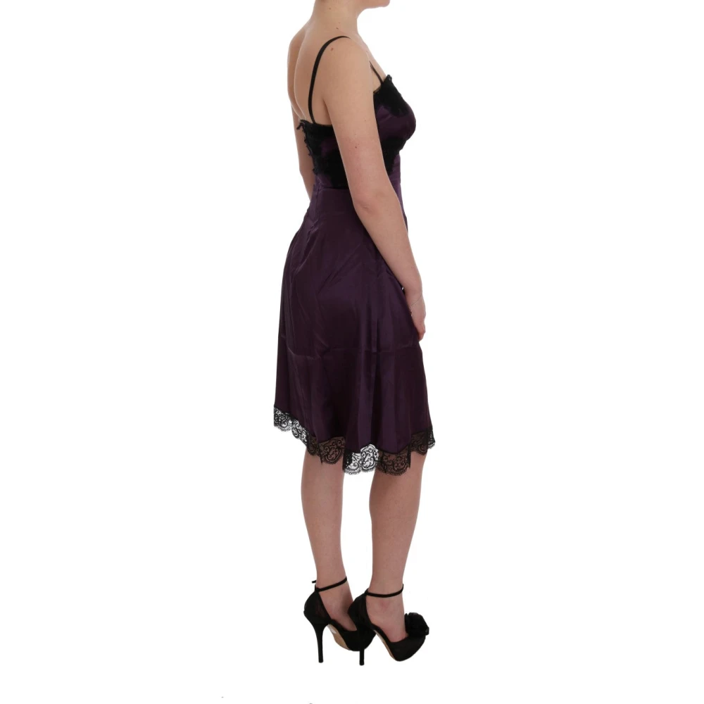 Dolce & Gabbana Elegante Paarse Zijden Kant Shift Jurk Purple Dames