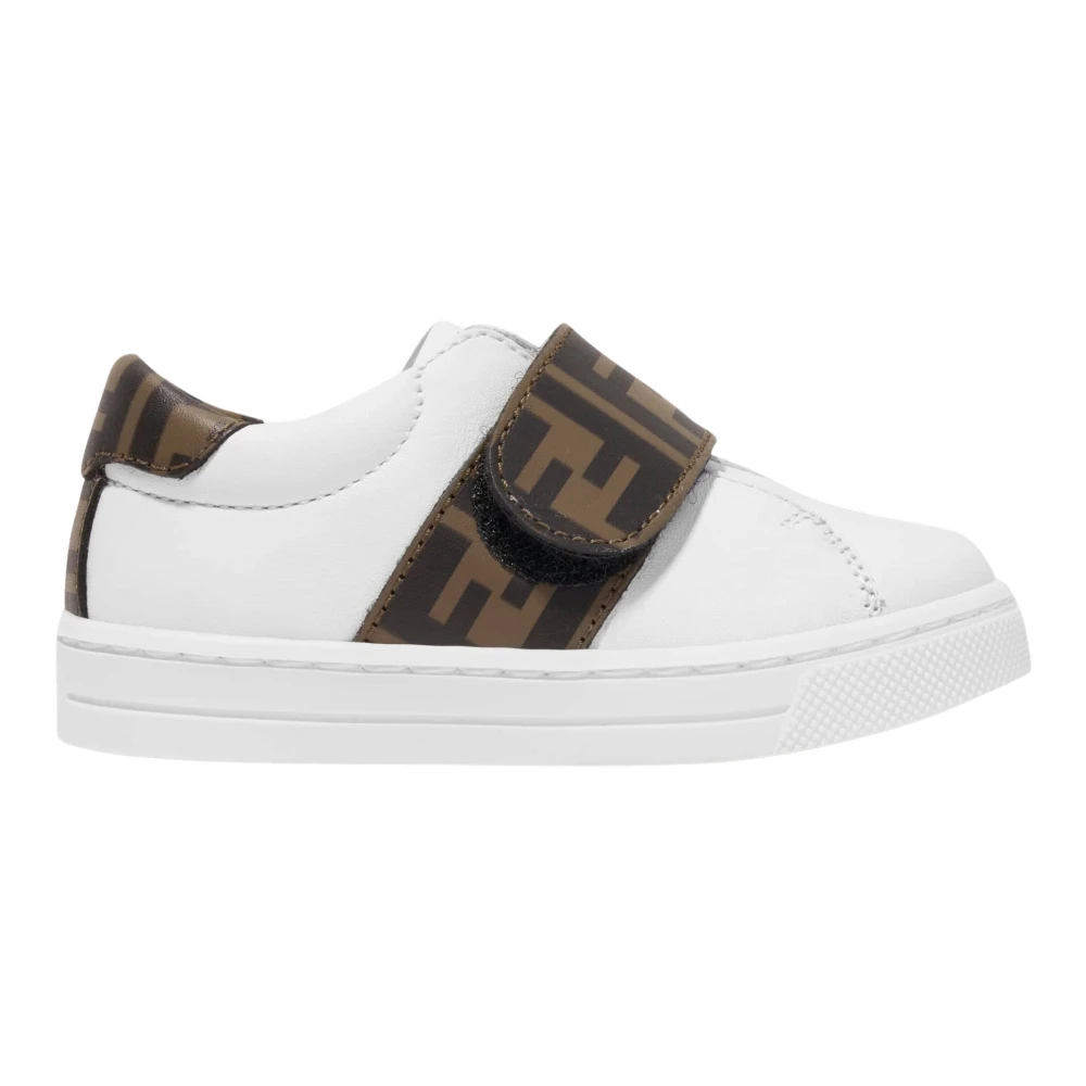 Fendi Girls White Sneakers,, Leather Ff Logo Trainers Size 20 Eu Kids