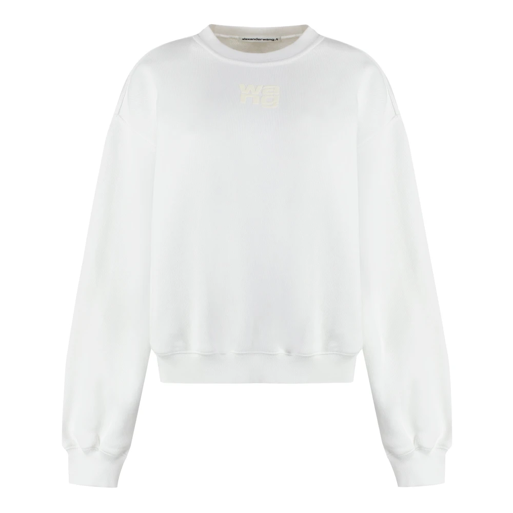 Alexander wang Geribbelde Katoenen Crew-Neck Sweatshirt White Dames