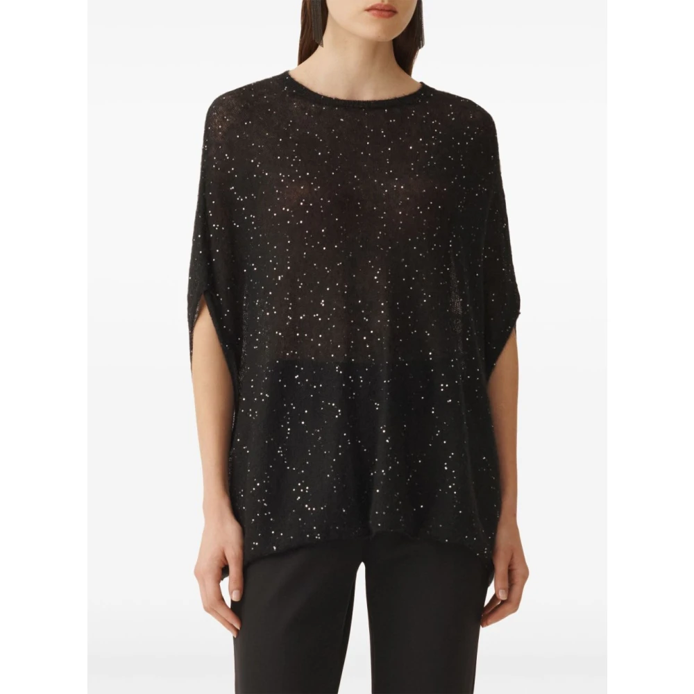 Fabiana Filippi Zwart Ronde-Hals Gebreide Kleding met Pailletten Black Dames