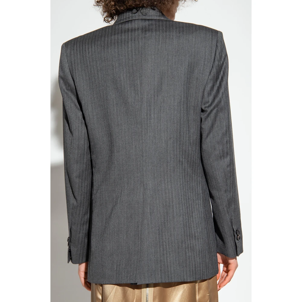 Bottega Veneta Grijze Wol Herringbone Blazer Gray Dames