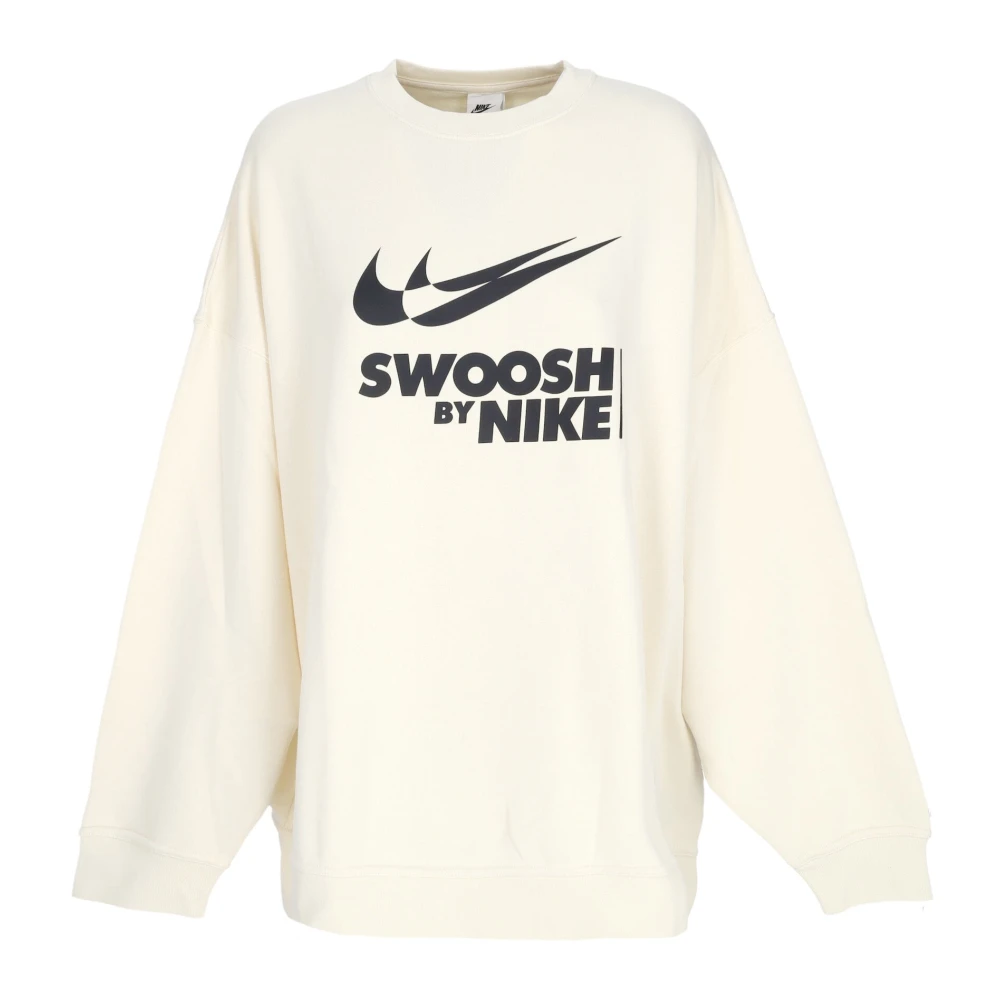Nike Women's Beige Long Sleeve Training Tops, M, Crewneck Sweatshirt With Big Logo