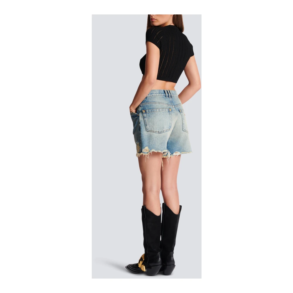 Balmain Fijngebreide top met 3 knopen Black Dames