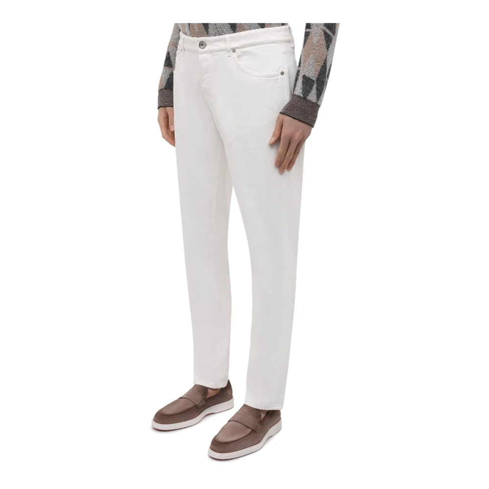 BRUNELLO CUCINELLI Witte Katoenen Jeans met Logo Detail White Heren