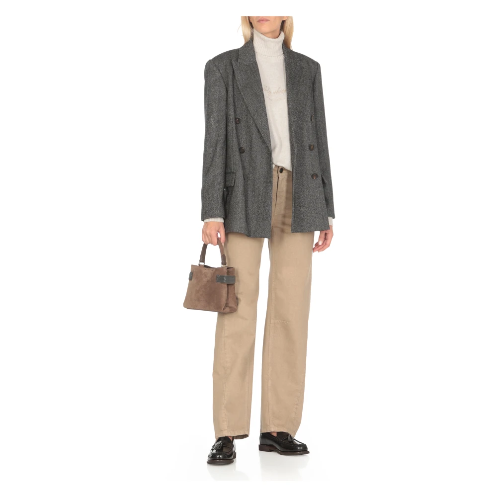 BRUNELLO CUCINELLI Ivoor Wol Kasjmier Zijde Trui Gray Dames
