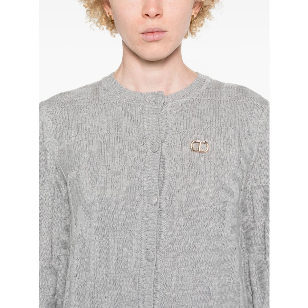 Twinset Grijze Cardigan met Monogramdetail Gray Dames
