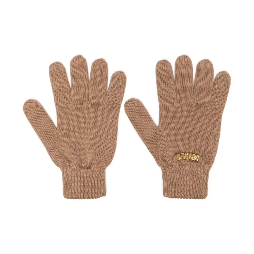 Moschino Bruine Wollen Gebreide Handschoenen met Gouden Logo Brown Heren