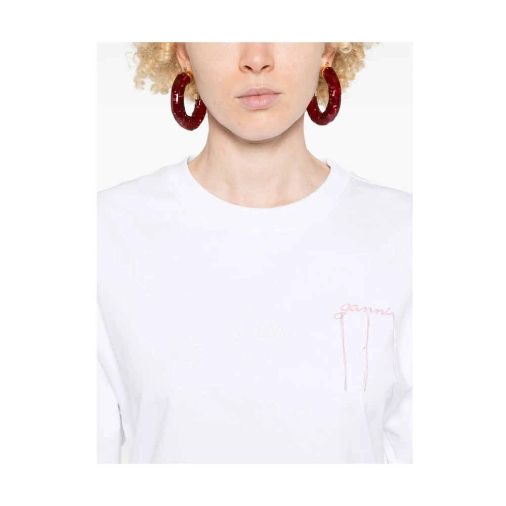 Ganni Witte Katoenen Logo T-shirt White Dames