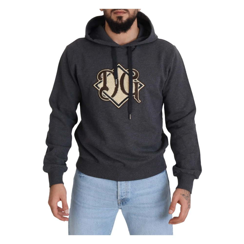 Dolce & Gabbana Uomo Grigio Felpa Con Cappuccio In Cotone Con Logo